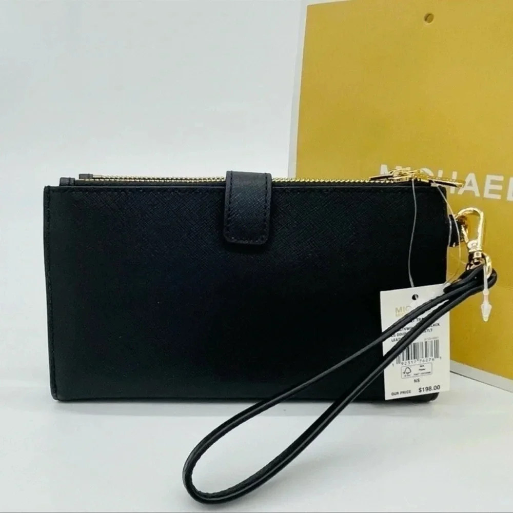 Michael Kors Large Double Zip Wallet Wristlet Black Leather